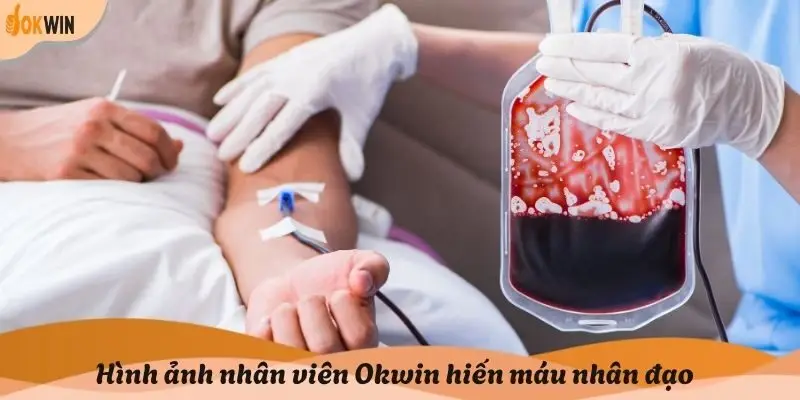 Hình ảnh nhân viên Okwin hiến máu nhân đạo 